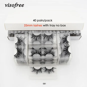 

visofree 40 pairs/pack 3D Mink Lashes With Tray No Box 25mm Lashes Full Strip Lashes Mink False Eyelashes Makeup Eye Lashes E81