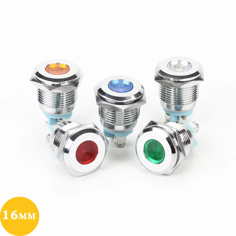 

1pcs 16mm Metal Indicator Signal Lamp 6V 12V 24V 220V Round LED Lamp Waterproof Power Supply Indicator Lamp