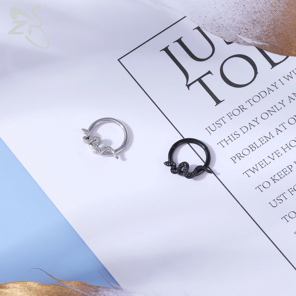 ZS 1 PC Snake Stainless Steel Nose Ring Unisex 4 Colors Punk Septum Clicker 16G Ear Tragus Cartilage Daith Piercing Jewelry 8MM