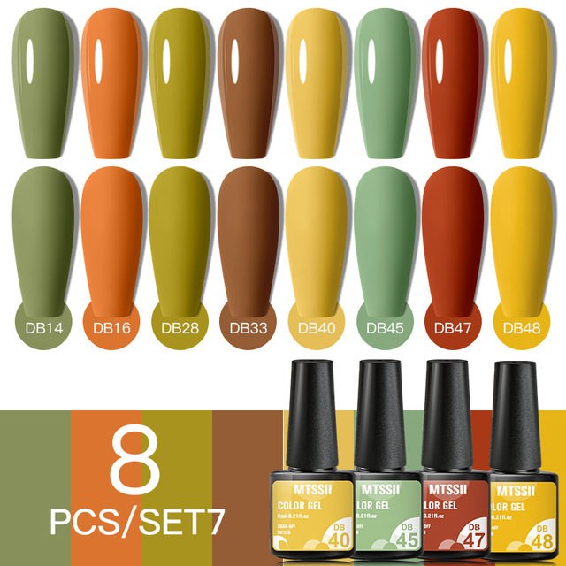 8pcs/set Nail Gel Polish Nail Color Glitter Sequins Matte Effect Long Lasting Base Top Coat Nail Art Design Hybrid Gel