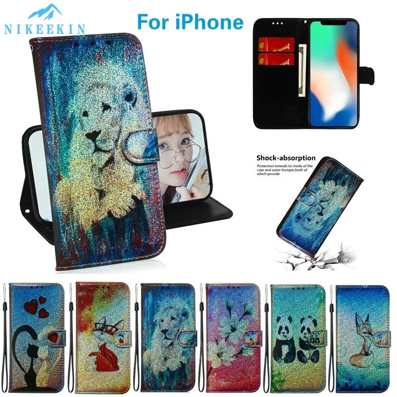 Кожаный чехол для телефона с рисунком iPhone SE 2020 11 Pro Max откидная подставка
