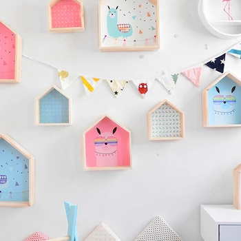 

Wooden Wall Shelf Children's Room Creative Combination Decoration Children's Clothing Store Wall Decoration Small House Shape