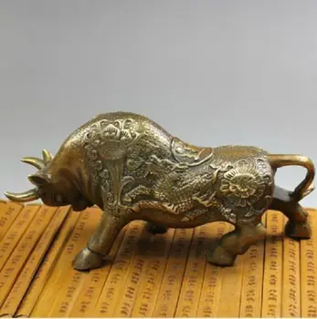 

NICE Wall Street Chieese Bronze Kylin Bull OX Statue Figure 8"L