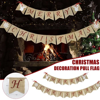 

Burlap Banner Christmas Party Decoration Home Decor Flag Party Cake Flag Christmas Letter for Holiday 66CY
