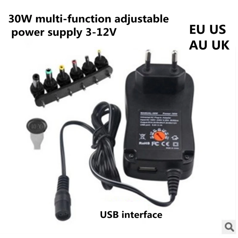 Универсальный адаптер питания 30W US/UK/AU/EU 3V 4 5 V 5V 6V 7 9V 12V 2.5A AC DC зарядное устройство
