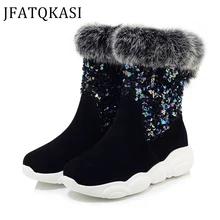 Женские ботинки зимние Плюшевые Ботинки Ботильоны с блестками на мягкой толстой подошве Нескользящие модные ботинки в европейском стиле новинка размера плюс