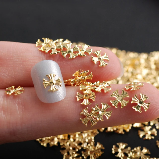 Gold and Silver Nails Accessories The Shape Of Leaf Cross and Sea Turtle For DIY Nail Art Decorations 500Pcs/Bag - Цвет: N10059-004
