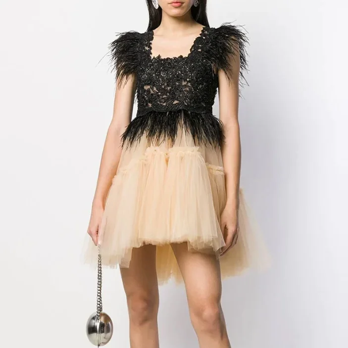 Prom Dresses Short New Trendy A-line Appliques With Tassels Square Neck Open Back School Pageant Event Skirts | Свадьбы и торжества