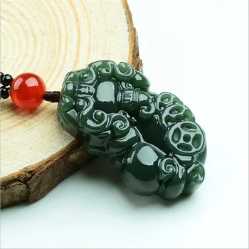 

NATURAL HETIAN GREEN JADE PIXIU PENDANT BEADS NECKLACE CHARM JEWELLERY FASHION ACCESSORIES HAND-CARVED MAN AMULET GIFTS