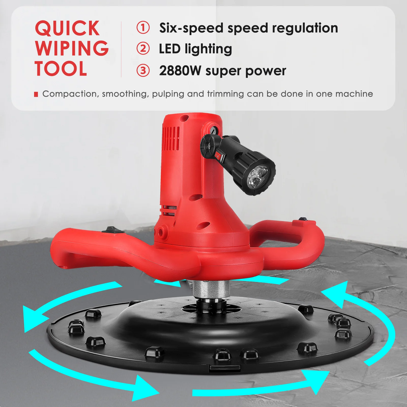 AC 1700W Electric Cement Polisher Wall Plaster Concrete Cement Mortar Trowel Plastering Polishing Machine with Mud Mixer Bar