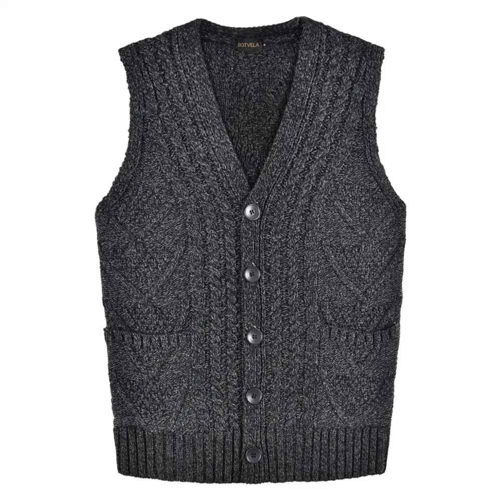 BOTVELA ребристый вязаный Повседневный свитер жилет мужской вязаный с v-образным вырезом жилет 204 - Цвет: Черный