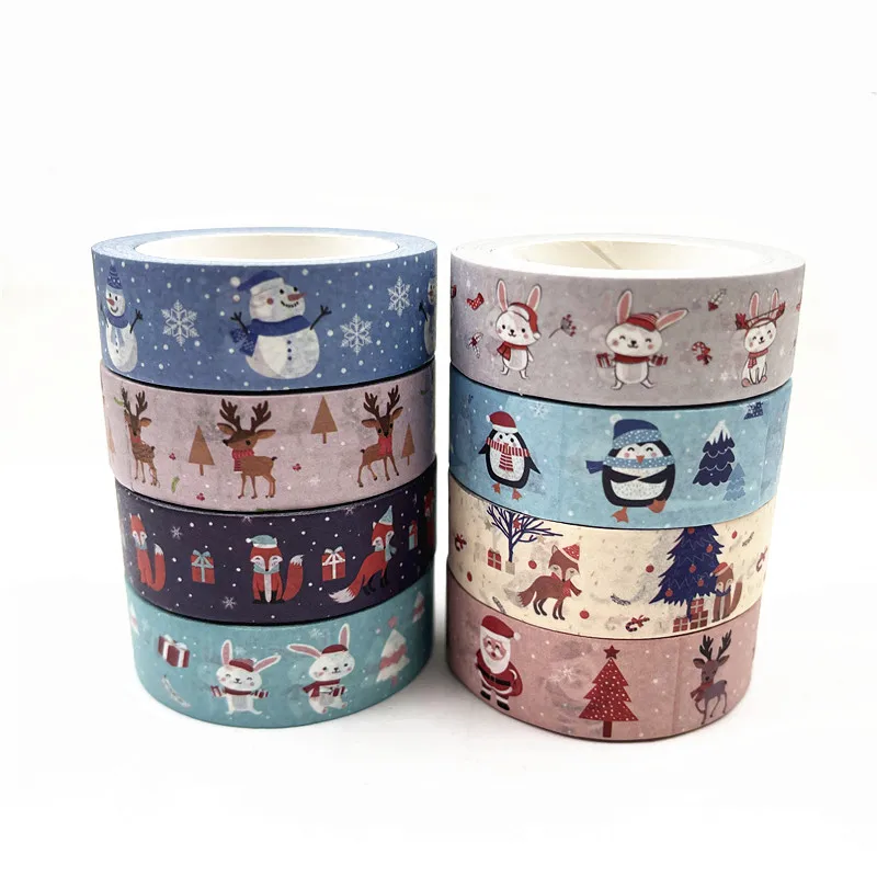 1PC Christmas Washi Tapes Snowflake Reindeer Stripes Kawaii Masking Tapes Stickers Stationery Scrapbooking School Supplies 2