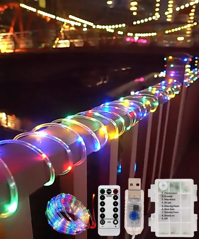 Street Garland Led Tube Rope Light Outdoor Christmas Ornaments New Year 2022 Home Decor Battery-Operated 5/10/15M | Лампы и освещение