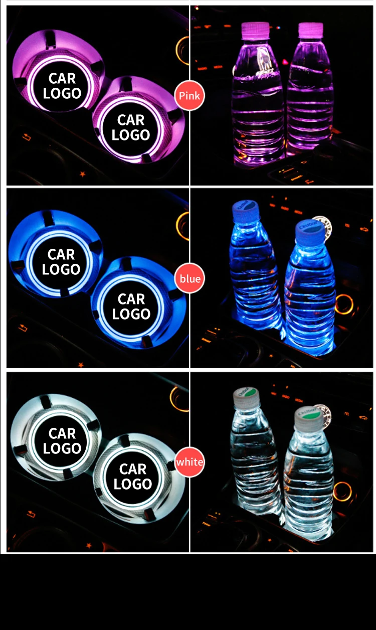 

2X Car Logo Light LED Cup Drink Holder Anti Slip Stickers For Toyota Camry 2019 rav4 CHR Prius Corolla avensis auris