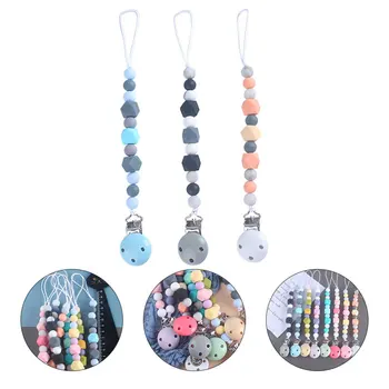 

3pcs Durable Beads Silicone Teeth Soother Ring Pacifier Chain Pacifier Strap Clip for Newborn Infant Baby