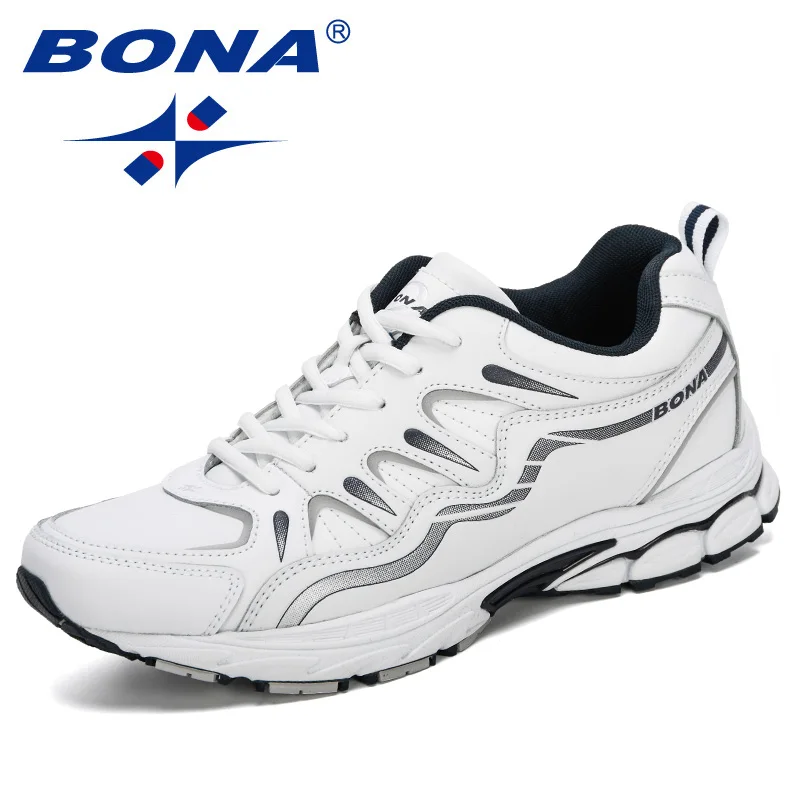 White deep blue BONA/Новинка года; классические кожаные кроссовки для бега; мужские кроссовки; уличные кроссовки; спортивная обувь; Мужская Удобная обувь; zapatillas hombre - Цвет: White deep blue