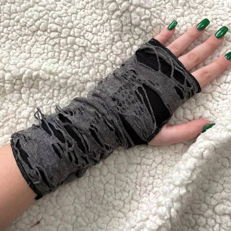 Fingerless Gloves 1Pair Punk Broken Slit Gothic Unisex Glove Fingerless Cuff Ninja Sport Hole Mitten Cool Women Men Hollow Out Rock Gloves