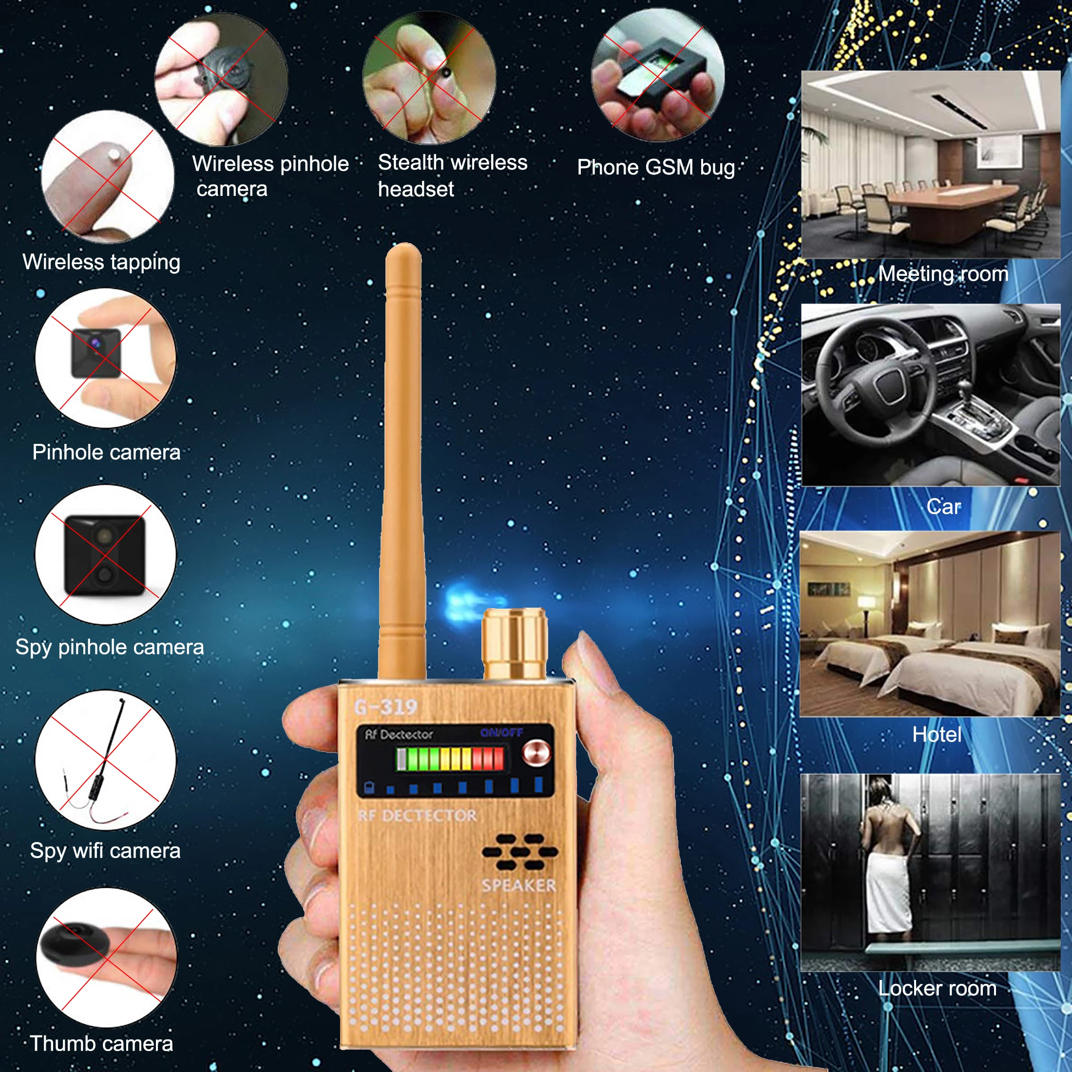 Détecteur Anti-Espion 4 En 1 - Caméra Cachée, GPS, Bugs RF, Scanner Signal Sans Fil