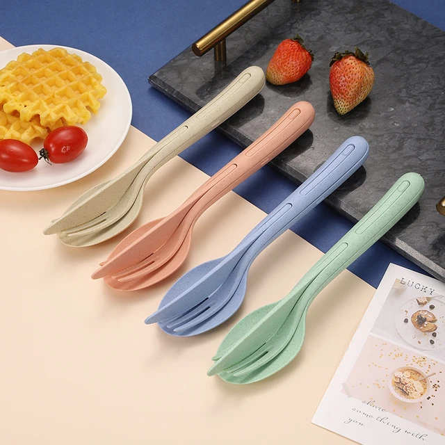 Reusable Utensils Set with Case, 4 Sets Wheat Straw Travel Cutlery Set, Portable Spoon Knife Fork Chopsticks Lunch Box Utensil Set for Kids Adults