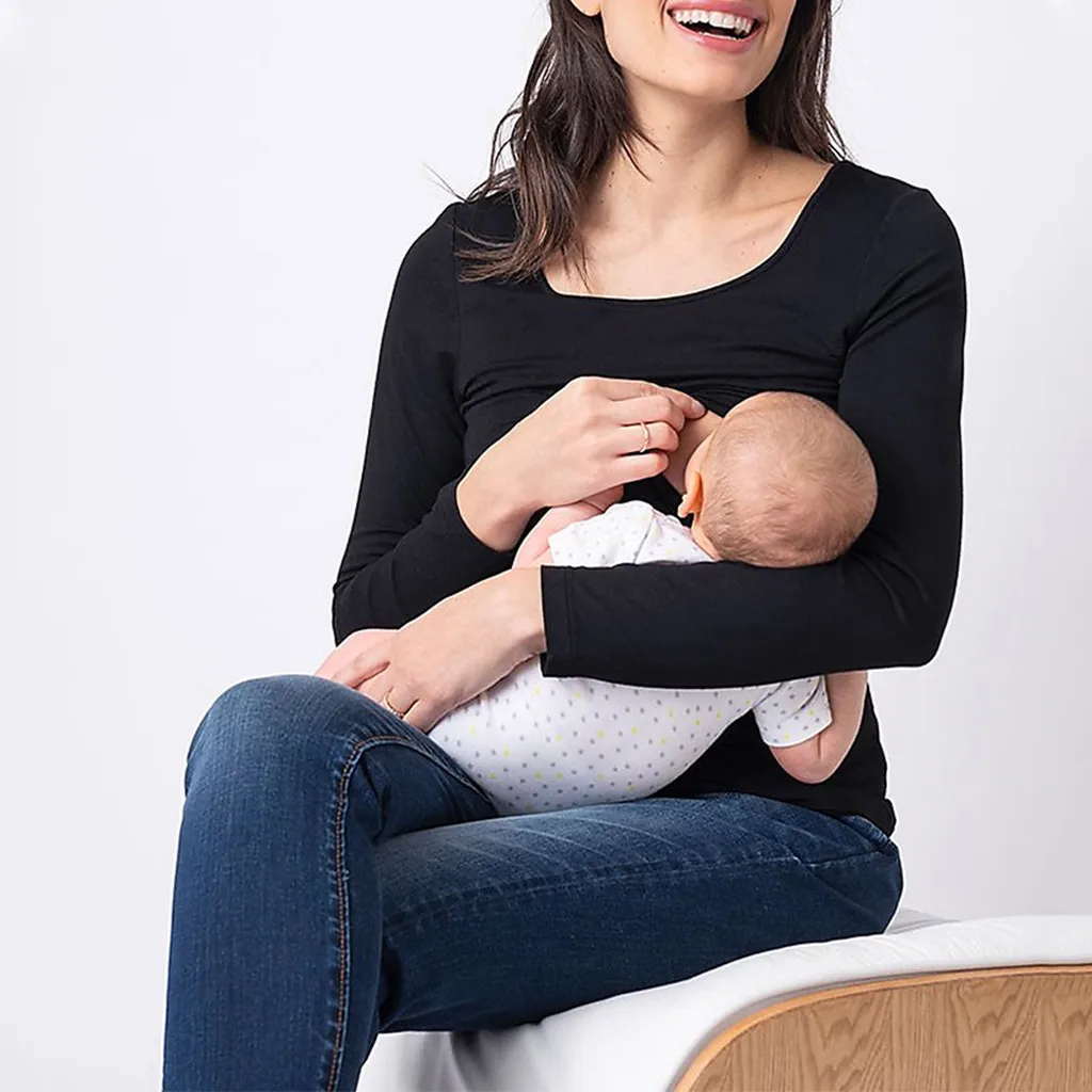 Vvetement femme, Женские топы и блузки для беременных, Одежда для беременных, топы с круглым вырезом и длинными рукавами, однотонная блузка, топы