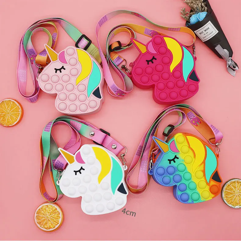 Pop Et Fidget Toys Push Bubbles Toy Rainbow Unicorn Coin Purse Wallet Ladies Bag Silica Simple Dimple Crossbody Bags for Girls panic pete