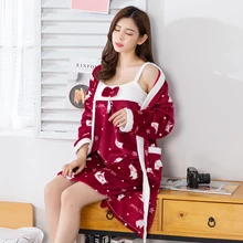 2 шт., сексуальные толстые теплые фланелевые халаты, наборы для женщин, зима, Коралловое бархатное нижнее белье, ночное платье, халат, комплект из двух предметов, ночная рубашка