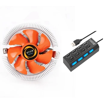 

1 Pcs PC CPU Cooler Cooling Fan Heatsink Orange & 1 Pcs 4 Ports USB Hub Splitter USB 2.0 Hub LED with 4 ON/OFF Switches