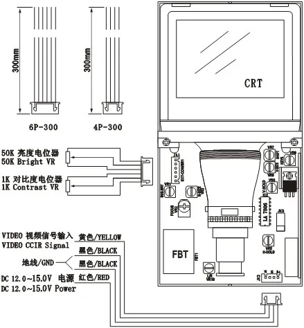 Monitor de vídeo preto e branco mini