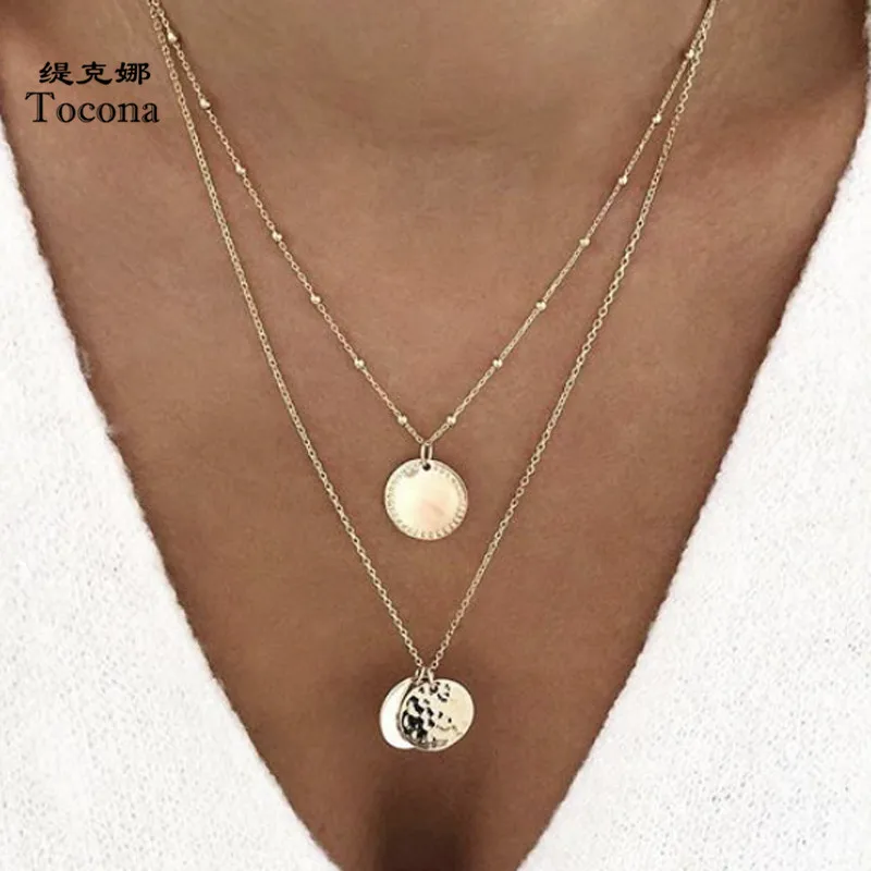 

Tocona Bohemian 2 Layers Charms Pendant Necklace for Women Geometry Round Chain Chockers Minimalist Jewelry Wholesale A11407