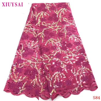 

XIUYSAI Nigerian French Lace Styles Glitter Sequin Velvet Tulle Lace Embroidery Fabric Design with Onion Sequence Mesh Material