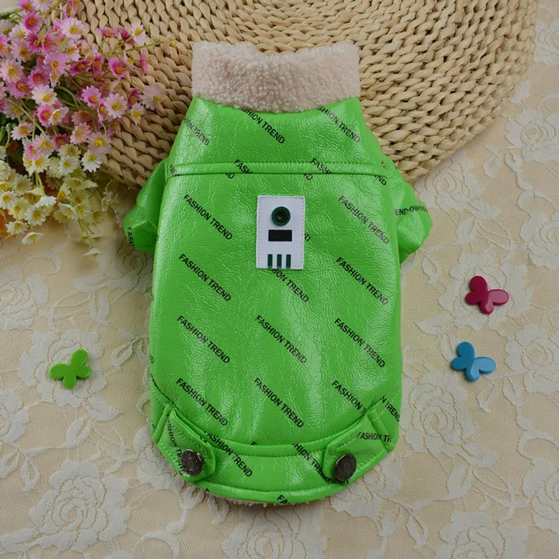 XS/S/M/L/XL Одежда для домашних животных Теплый костюм куртка для собак PU ветрозащитное модное пальто с кнопками для осени и зимы
