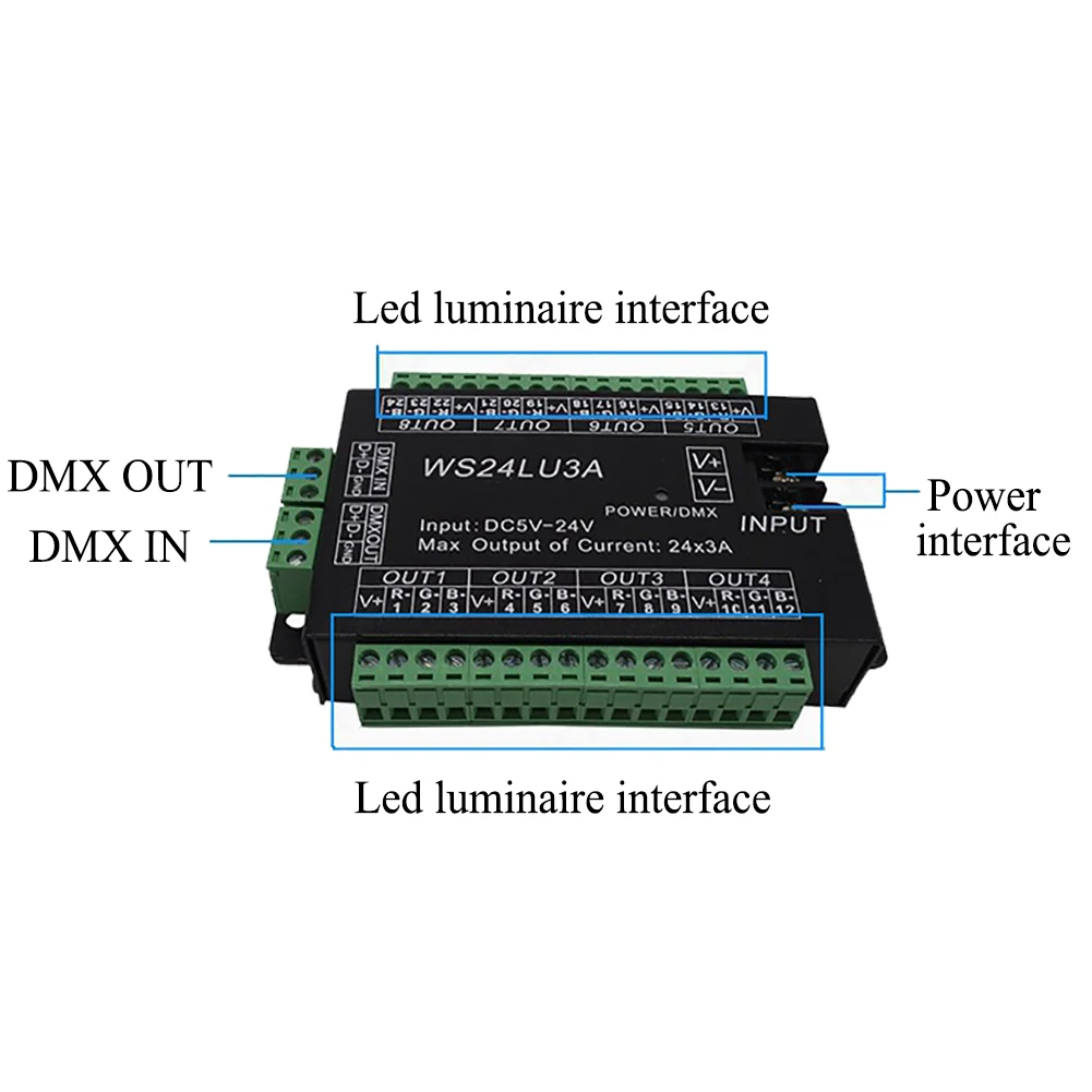 Высокая мощность 24 канала RGB 3 A/CH Dmx512 контроллер светодиодный декодер диммер 500 Гц мигающий сглаживание жидкость затемнения индикатор светильник