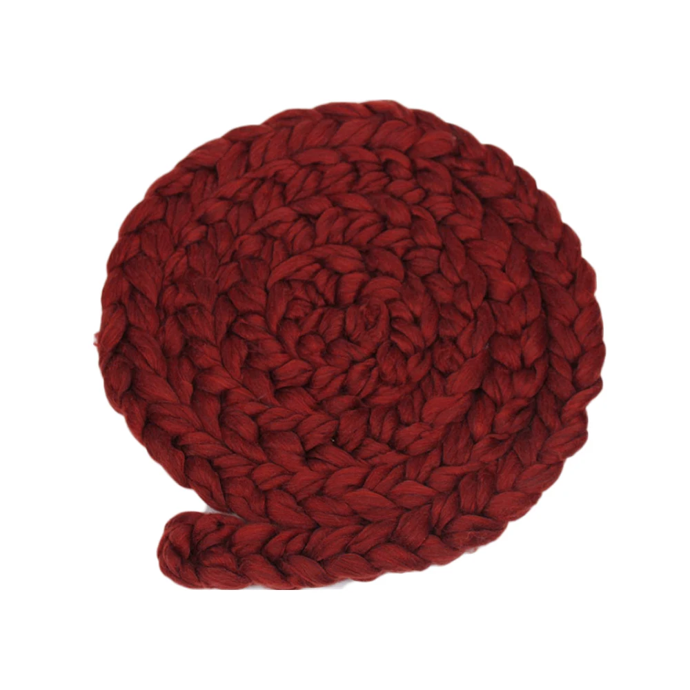 Wine red Детское одеяло ручной работы с шерстью вязаное крючком детское одеяло для новорожденных в виде скрученной косы реквизит для фотосессии массивное вязаное одеяло наполнитель корзины J71 - Цвет: Wine red