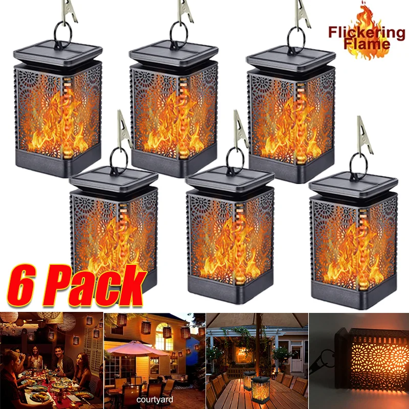 Outdoor Solar Desk Lamp Flickering Flame Lantern Patio Garden