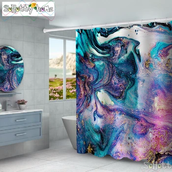 

Fantasy Modern Golden Purple Marble Geometric Pattern Waterproof Fabric Bathroom 3D Shower Curtain Home Decoration