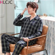 Плюс размер XXXL клетчатый хлопковый мужской пижамный комплект с длинными рукавами ночные трусы пижамные комплекты пижамные костюмы пижамный комплект для мужчин