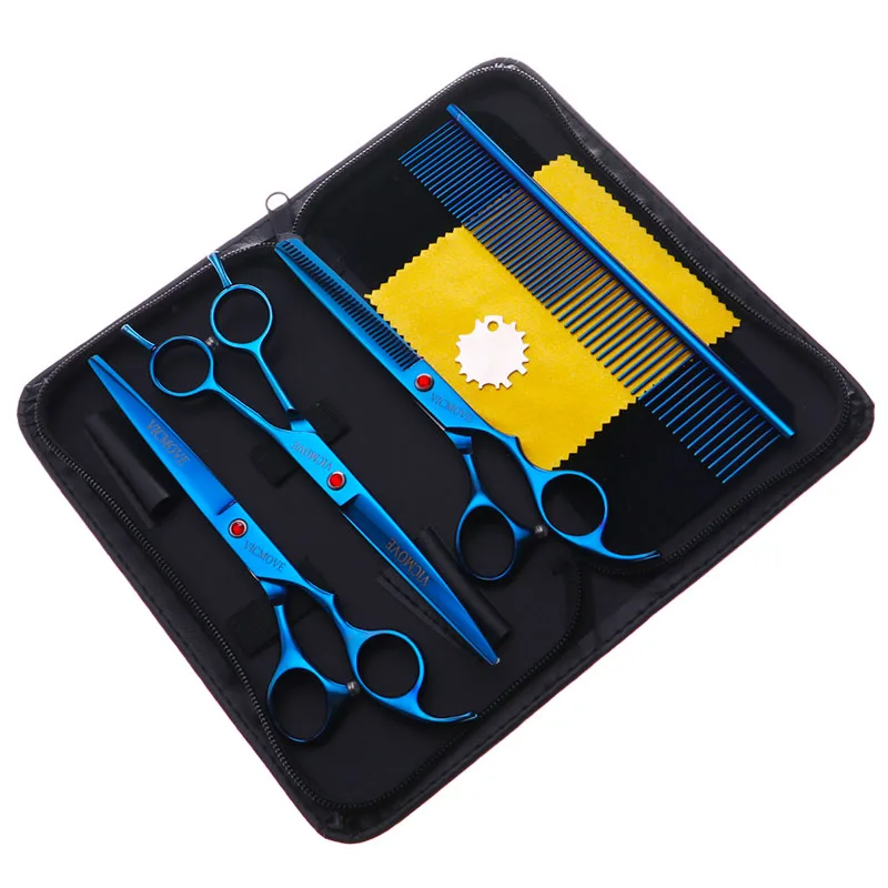 

4Pcs/set Pet Grooming Scissors Kit Curved Professional Pet Grooming Shears for Dogs Cats Animals Blue Style
