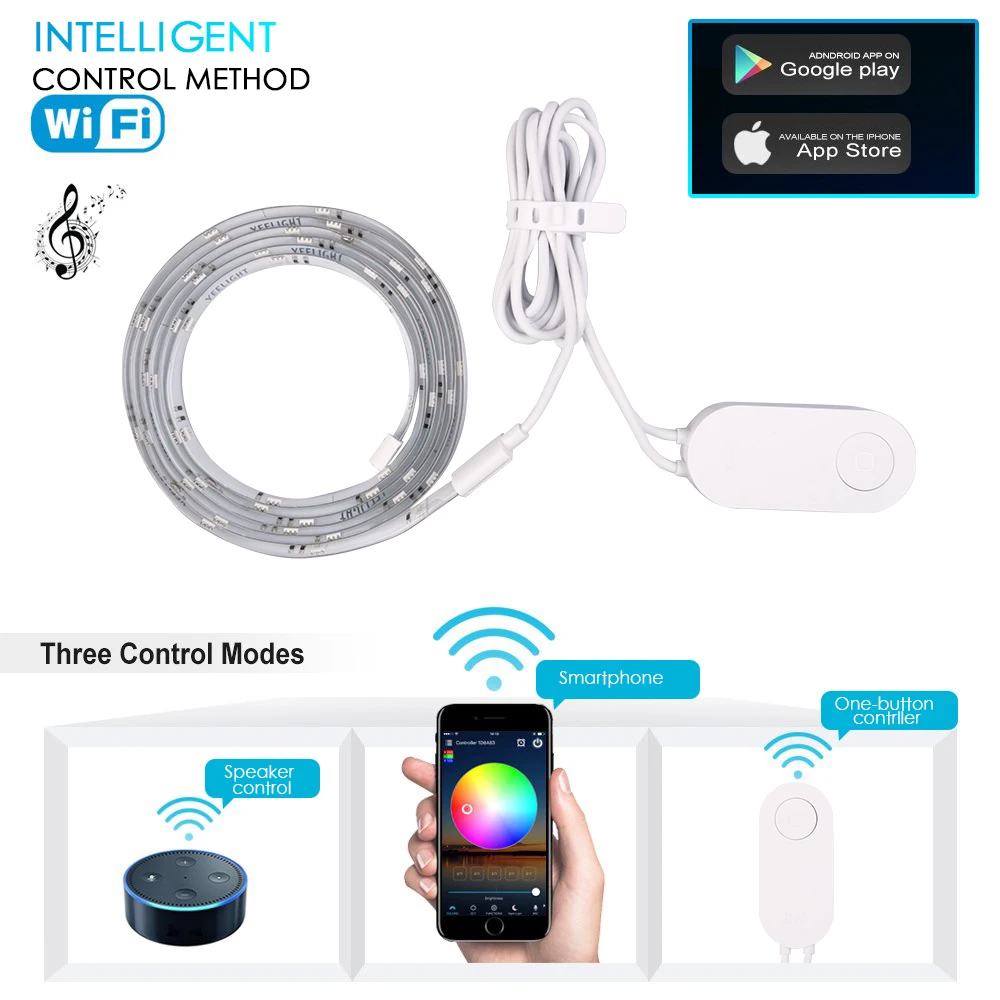 LED Strip Light 2M RGB Smart Lights Flexible Ribbon for Mi Home APP WiFi Work with Alexa Google Assistant 16 Million Color | Лампы и