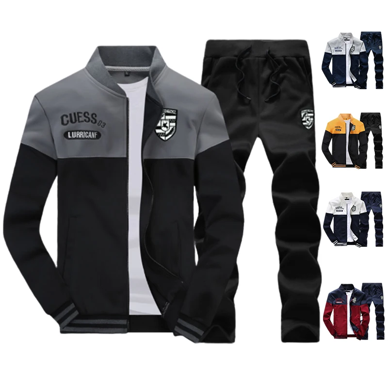 

2020 New Casual Brand Men Sportswear Sets Running Sports Fitness Tracksuit Male Two Pieces Sweatshirt+Sweatpant Gym Clothing