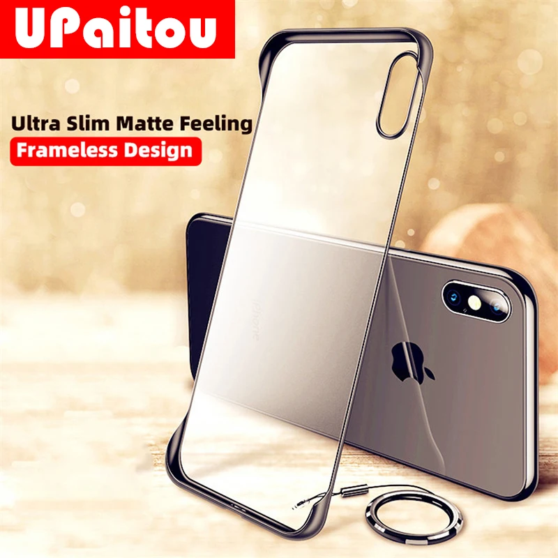 

UPaitou Frameless Matte Hard PC Case For Xiaomi Redmi Note 8 Pro Ultra Thin Finger Ring Cover for Redmi Note 8Pro Case & Strap