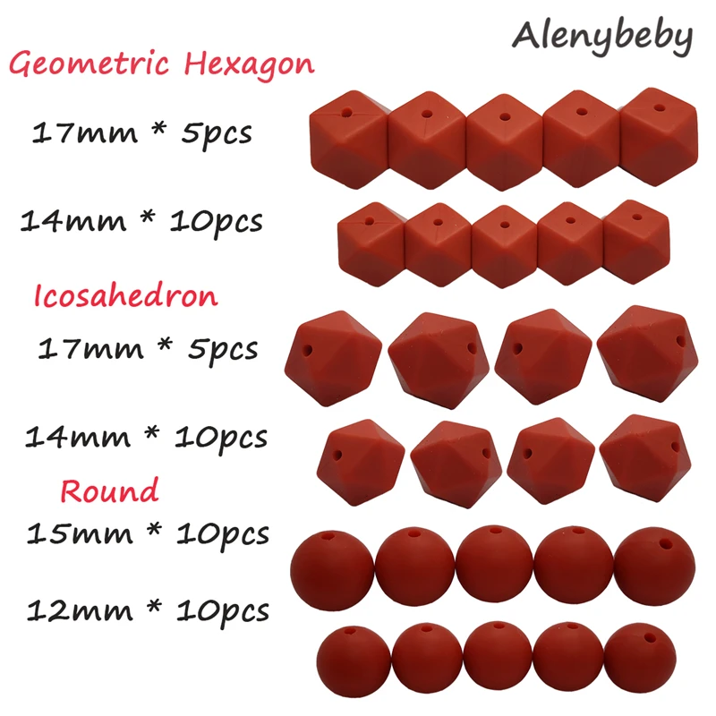 mandarin red 50pcs DIY Silicone Beads Teether Set Baby Teething Hexagon Round Icosahedron Food Grade Beads BPA Free Care Necklace Making Toy - Цвет: mandarin red