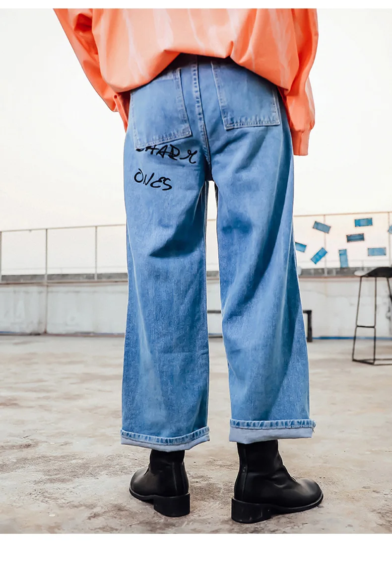 2019 осенние джинсы женские брюки Свободные европейские и американские уличные хипстерские Широкие Брюки Большие размеры женская одежда