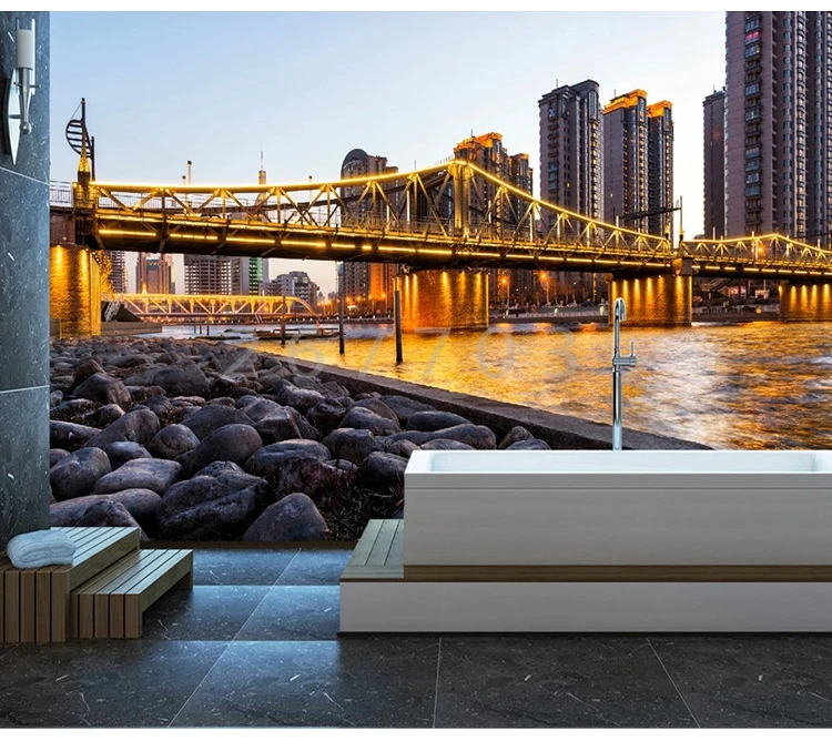 Пользовательские 3D росписи современный золотой мост здание город фото обои Гостиная диван задний план покрытия стен домашний декор Фреска