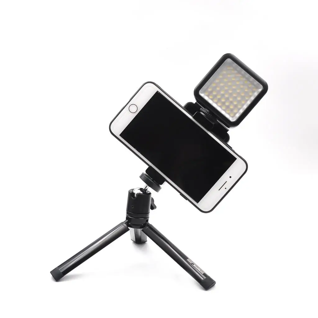 1/4 screw interface Aluminum Alloy Mobile Phone Clip Tripod Universal Head LED Fill Light For iPhone Samsung Xiaomi Huawei