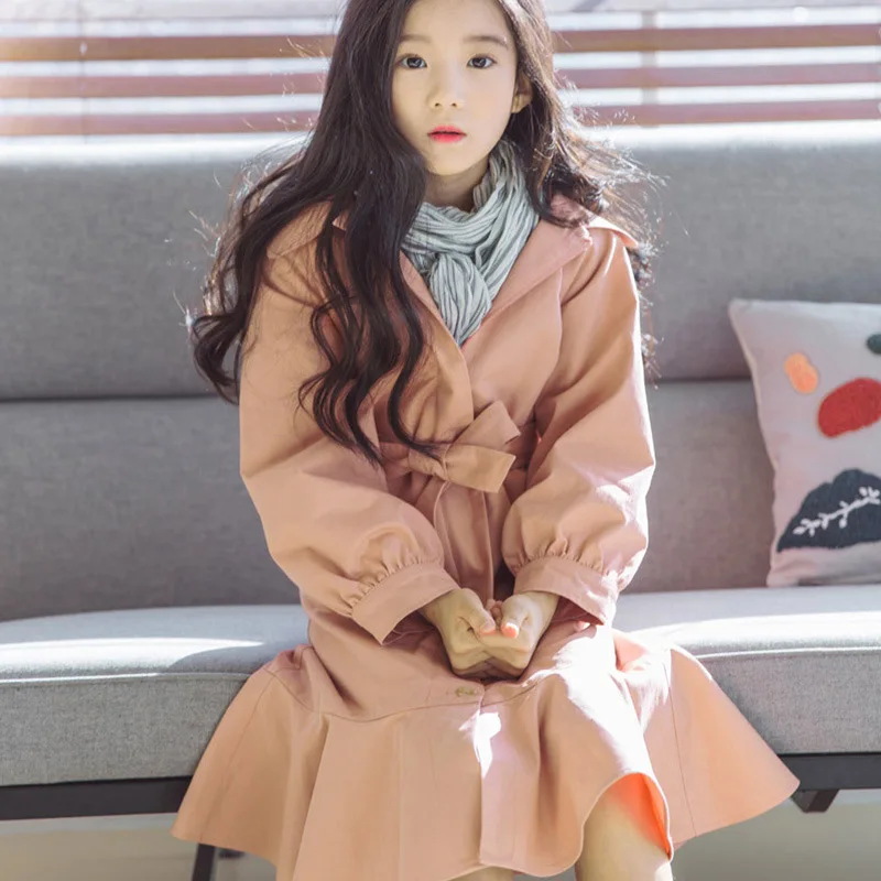 

2018 Autumn New Style Girls Mid-length Casual Trench Coat Big Boy Korean-style Fishtail Children Cool Coat Childrenswear