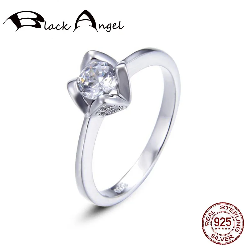 

925 Sterling Silver Romantic Rose Flower Clear Zircon Finger Rings for Women Wedding Silver Fine Jewelry