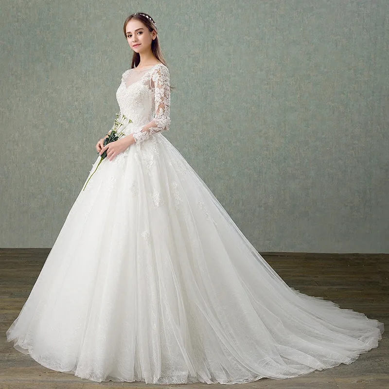

New The Simple Bride Married A Word Shoulder Trim Small Tail Long Sleeves Mermaid Wedding Dresses Rhinestone