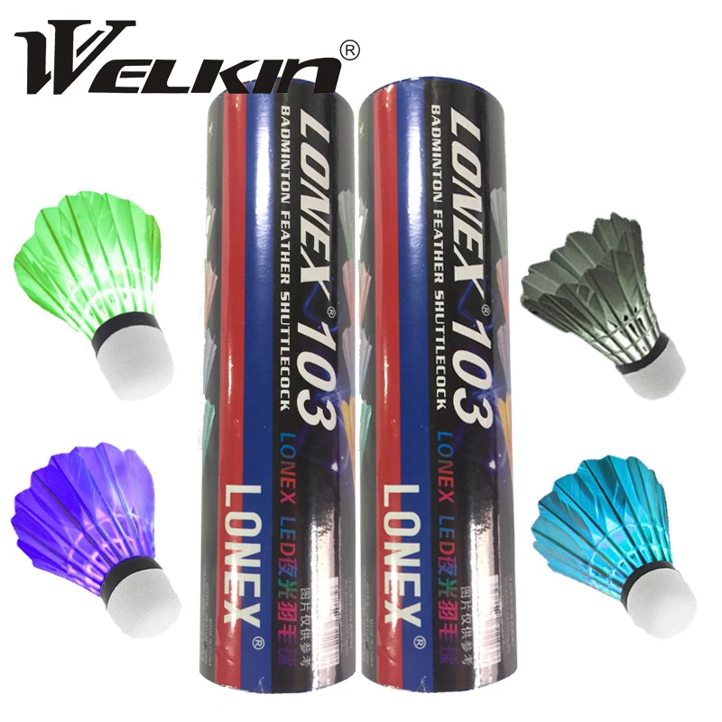 4pcs In Box LED Badminton Shuttlecock Ball Feather Glow in Night Outdoor Entertainment Sport Lighting Balls Accessories Colorful