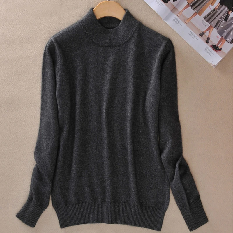 Кашемировый вязаный свитер, женские топы, Осень-зима, водолазка, пуловер для женщин, длинный рукав, базовый женский свитер, truien dames 3XL - Цвет: Dark Gray