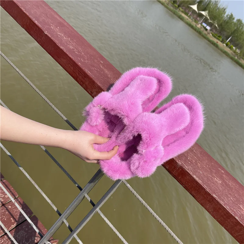 2010 New Men's And Women's Same Style Fur Slippers 100% High-Quality Mink Slippers Couple Slippers Flat Flip-Flops Mink Slippers